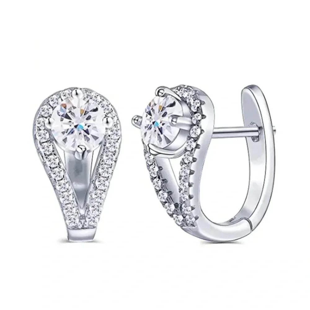 New Sterling Silver White Sapphire Huggies